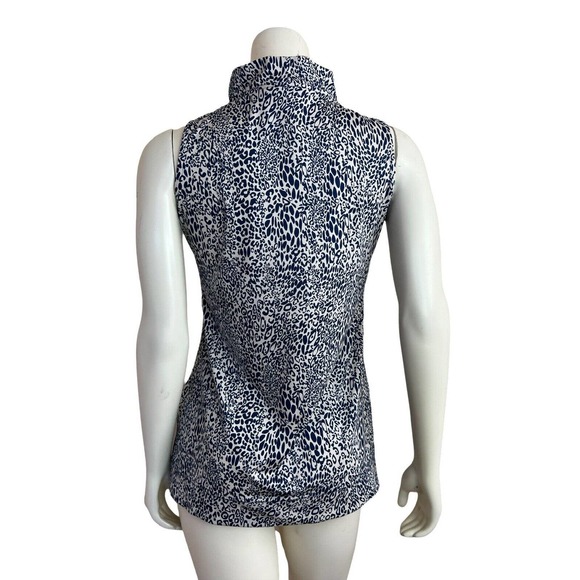 La Mer Luxe Ruffle Neck Top Sleeveless Leopard Printed Blue White Stretch XS - Picture 5 of 11